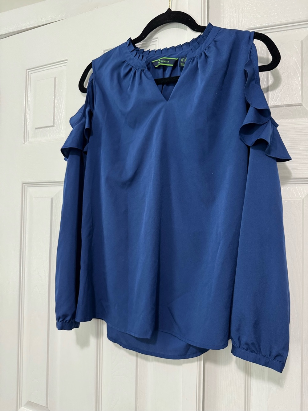 C. Wonder‎ Royal Blue Cold-Shoulder Ruffle Blouse
